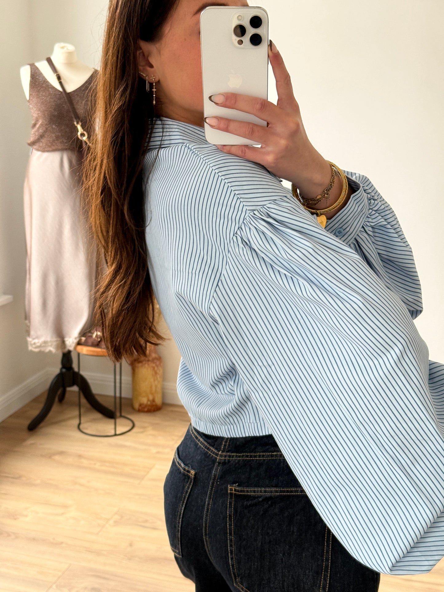 CHEMISE BLUE MANCHES BOUFFANTES
