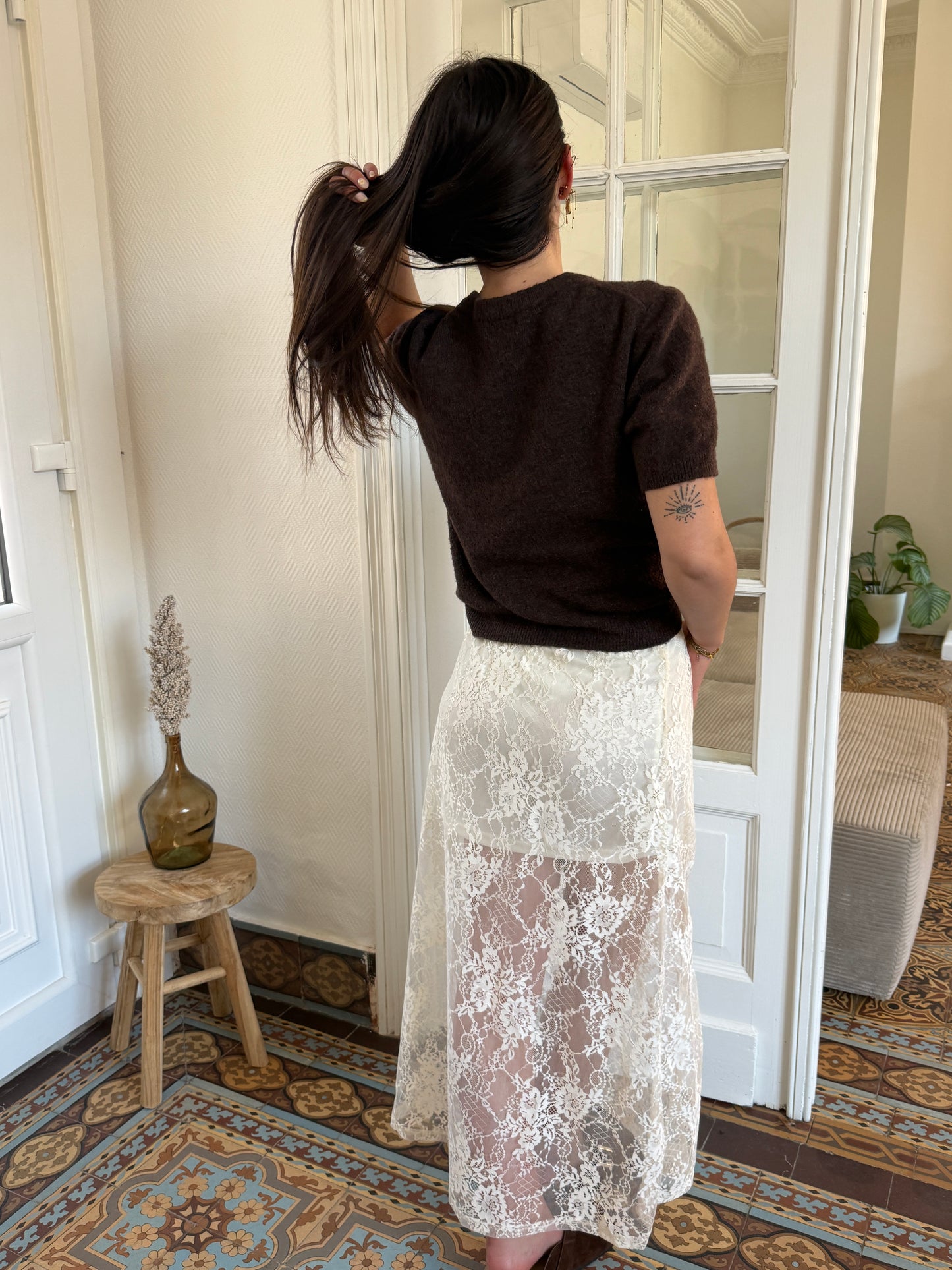 JUPE LONGUE DENTELLE BEIGE