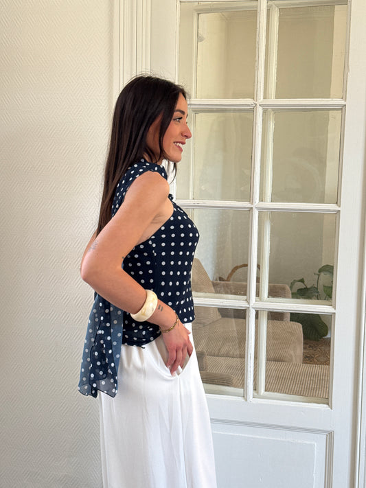 TOP BLEU À POIS