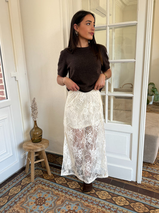 JUPE LONGUE DENTELLE BEIGE
