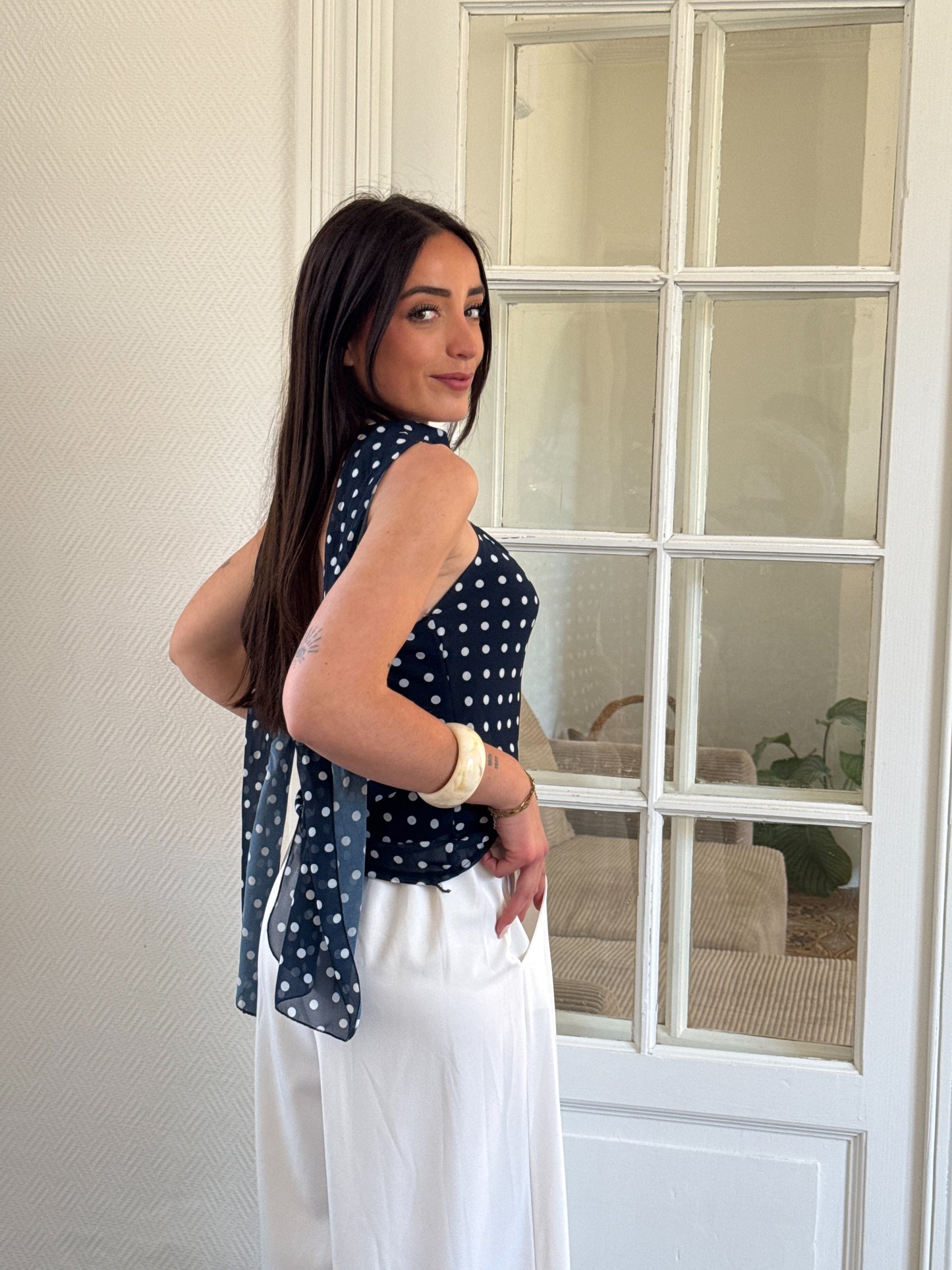 TOP BLEU À POIS