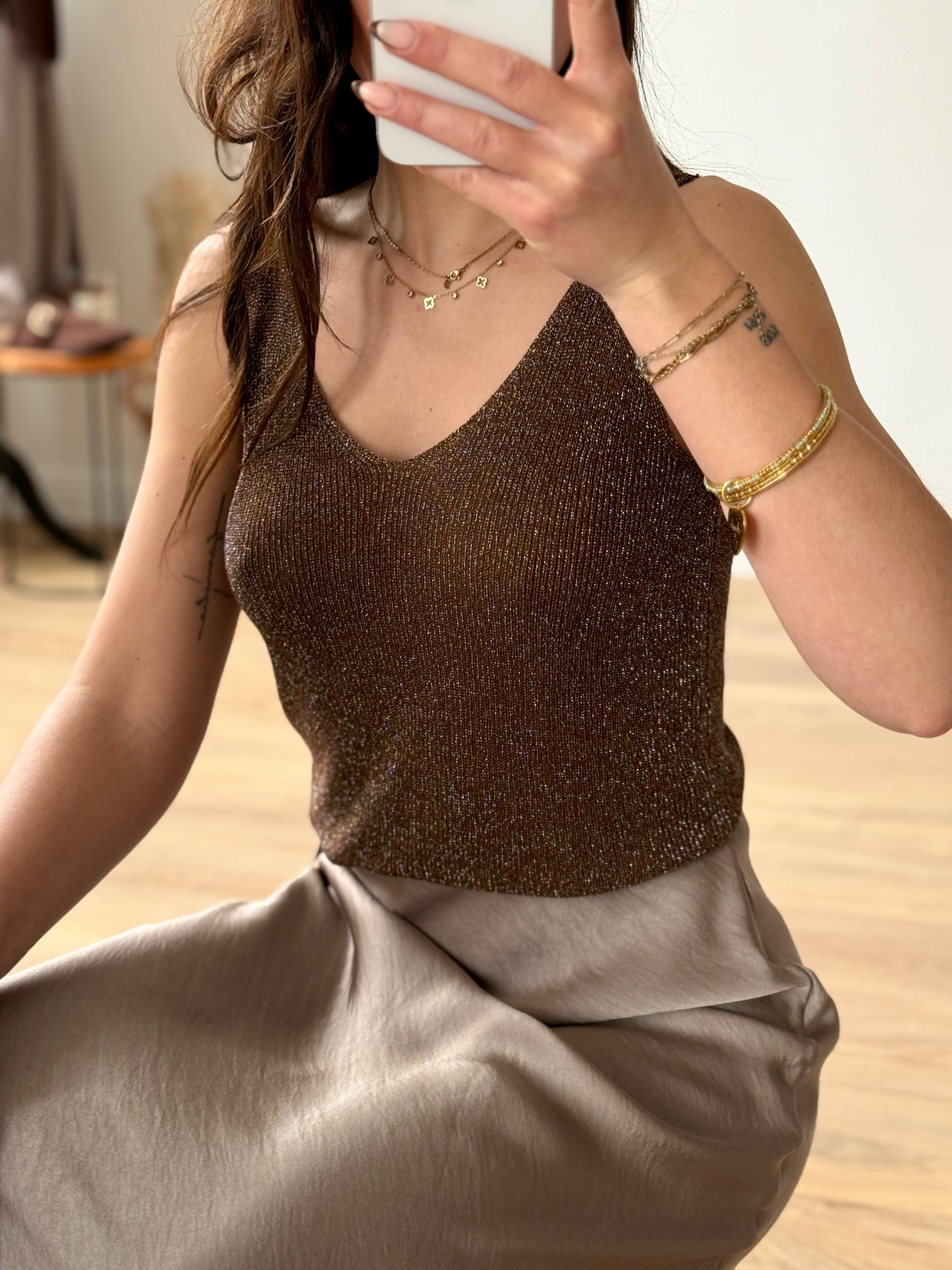 TOP MARRON PAILLETÉ