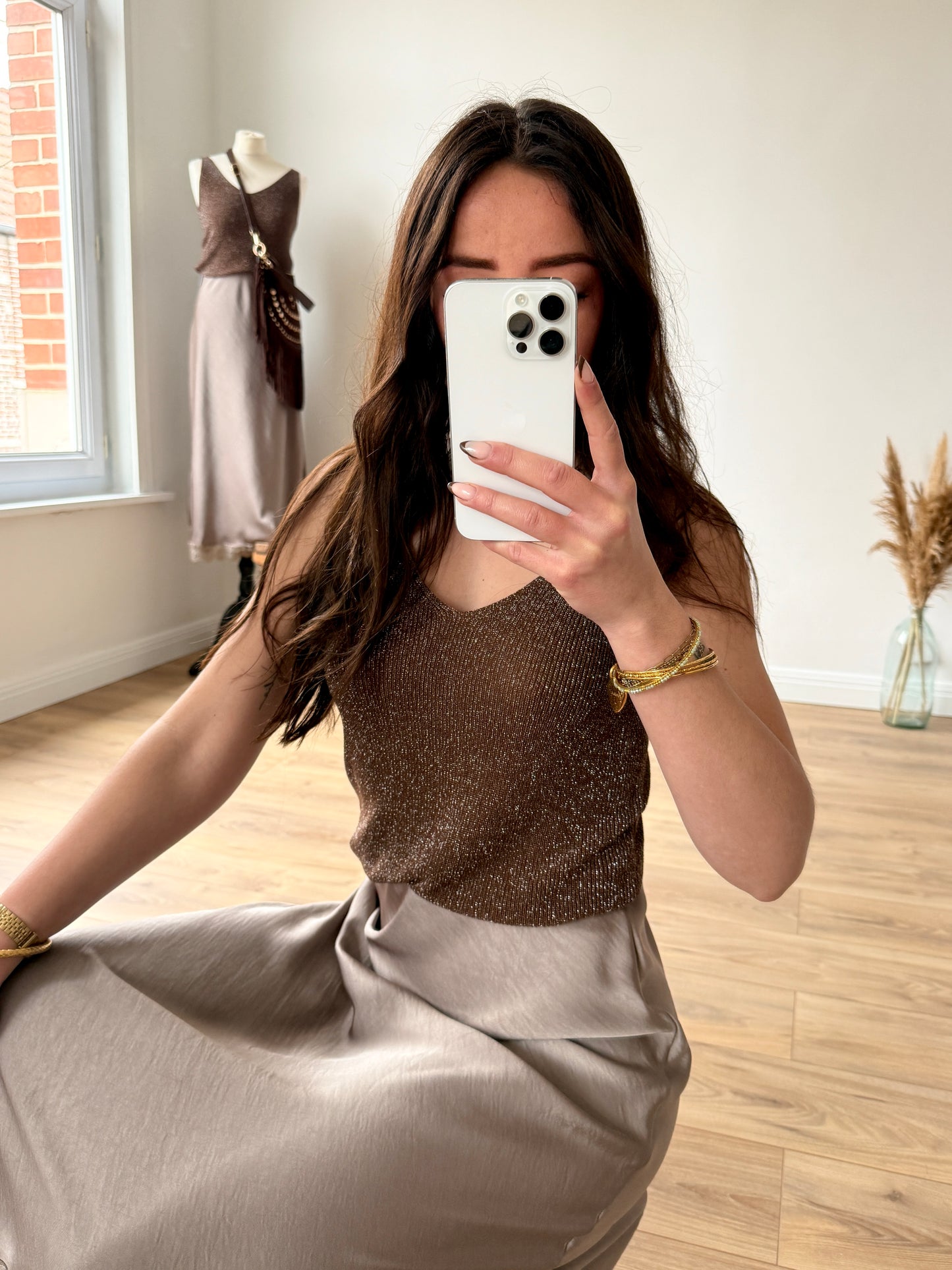 TOP MARRON PAILLETÉ