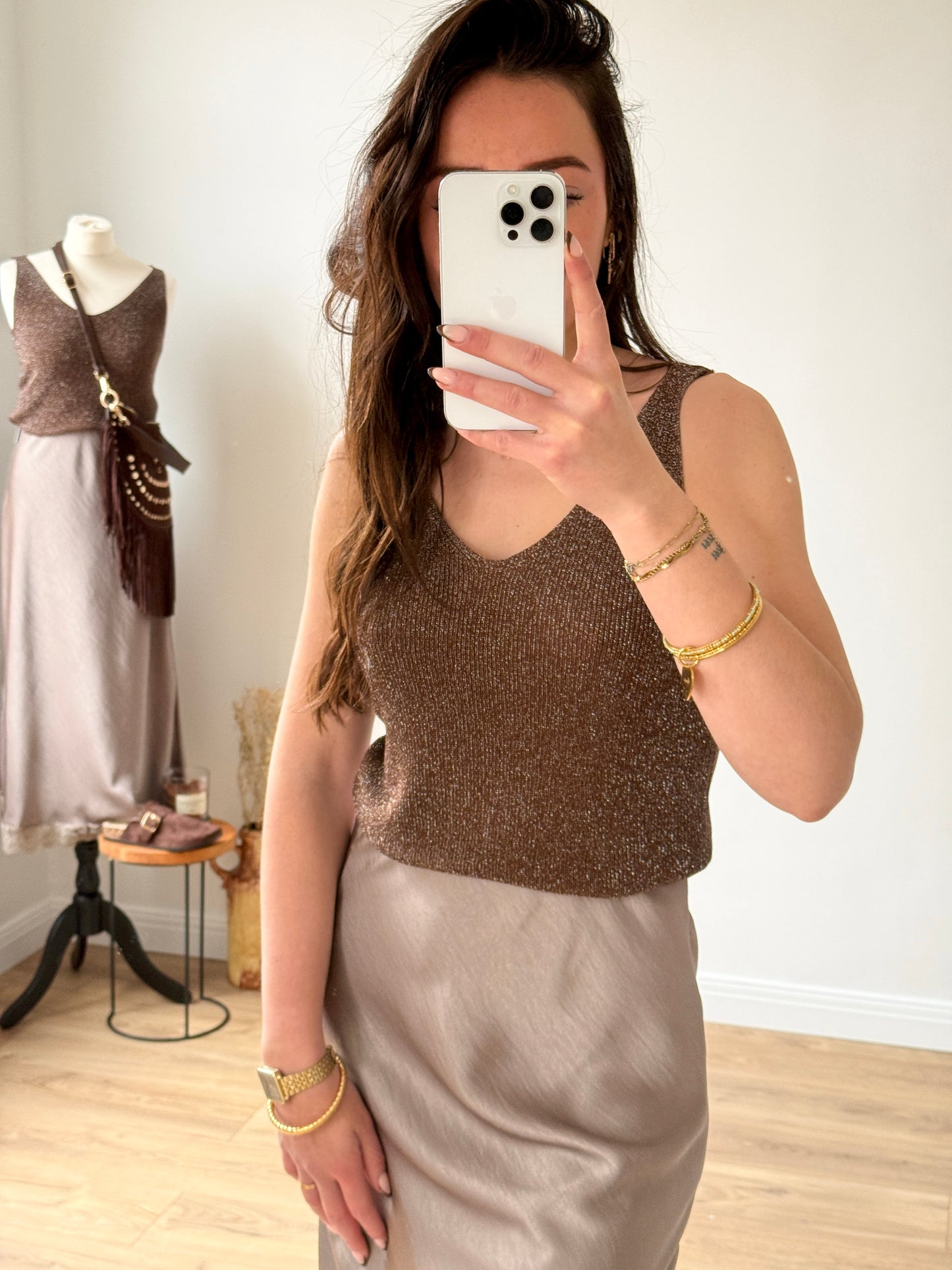 TOP MARRON PAILLETÉ