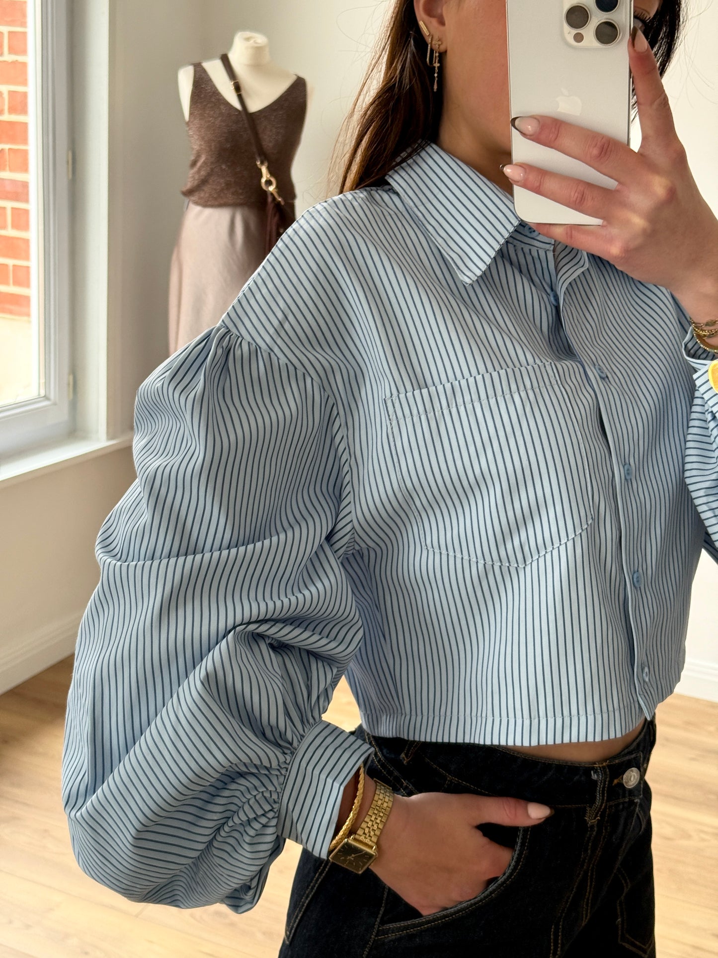 CHEMISE BLUE MANCHES BOUFFANTES