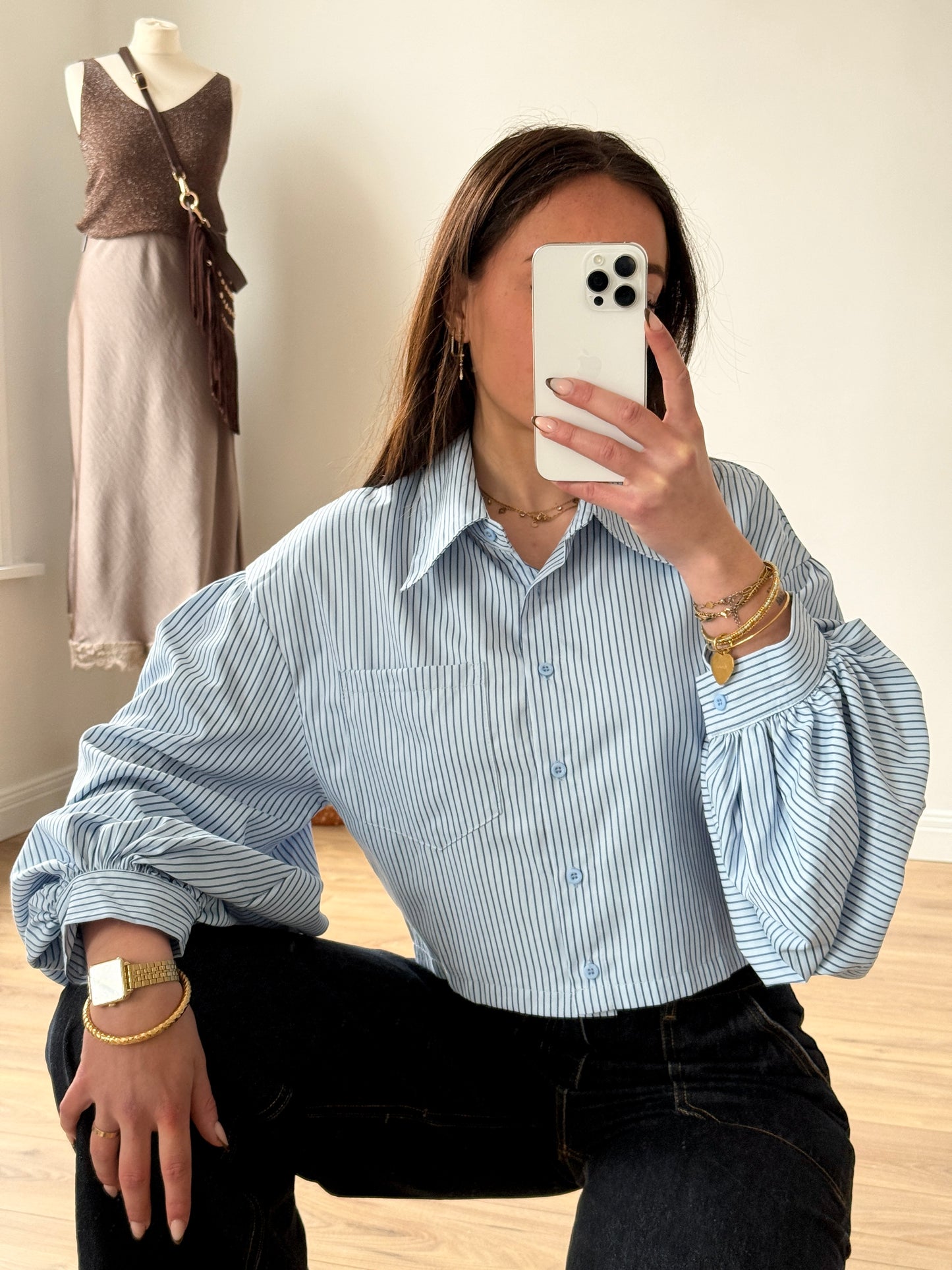 CHEMISE BLUE MANCHES BOUFFANTES