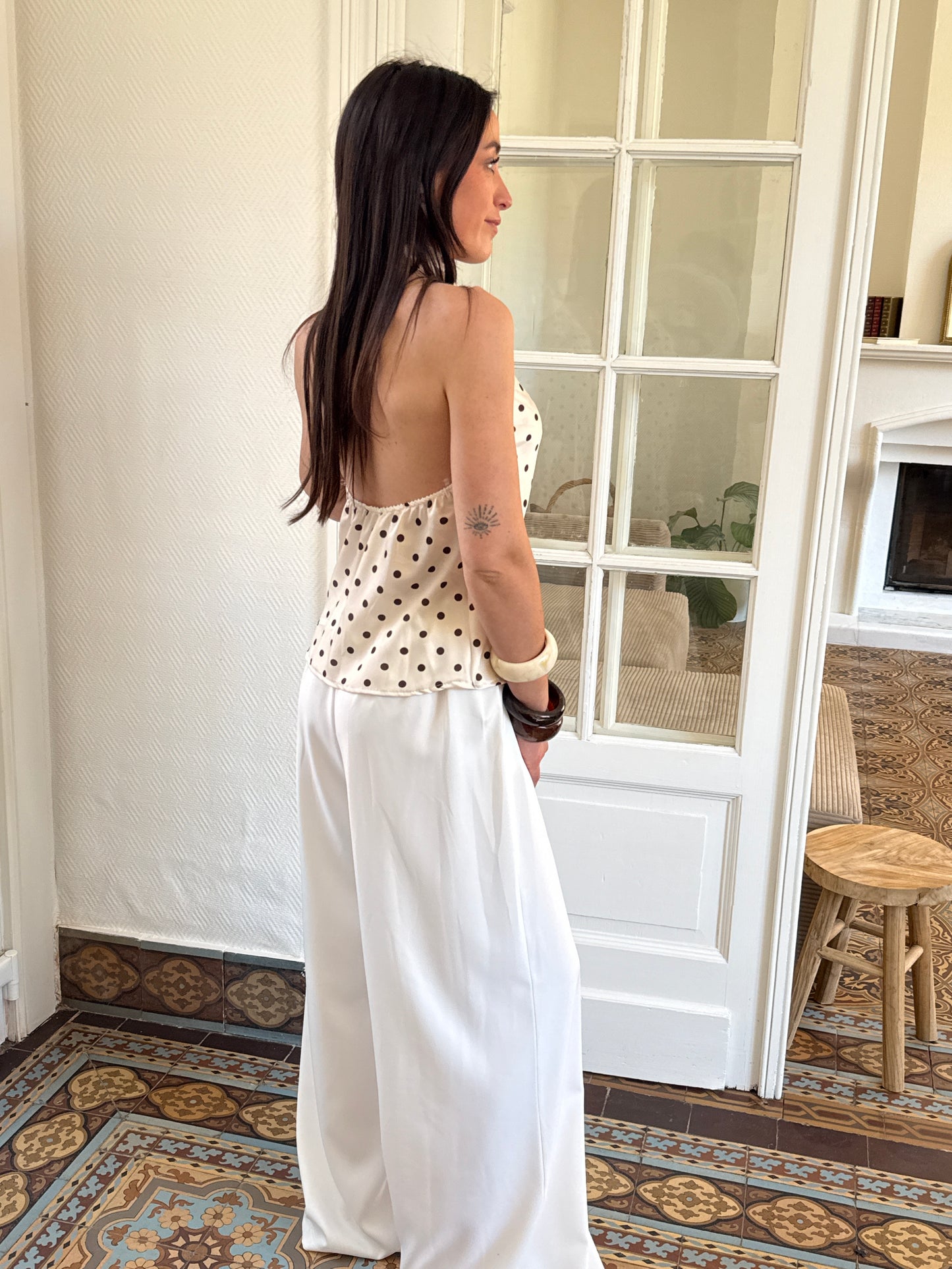 TOP DOS NU À POIS BEIGE
