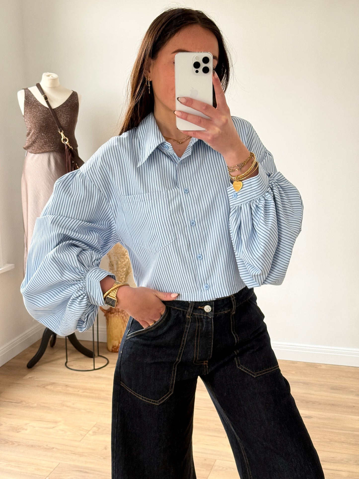CHEMISE BLUE MANCHES BOUFFANTES