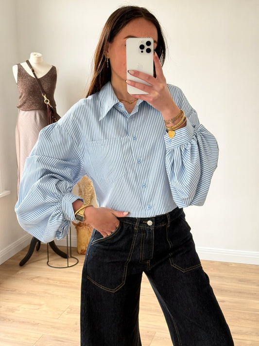 CHEMISE BLUE MANCHES BOUFFANTES