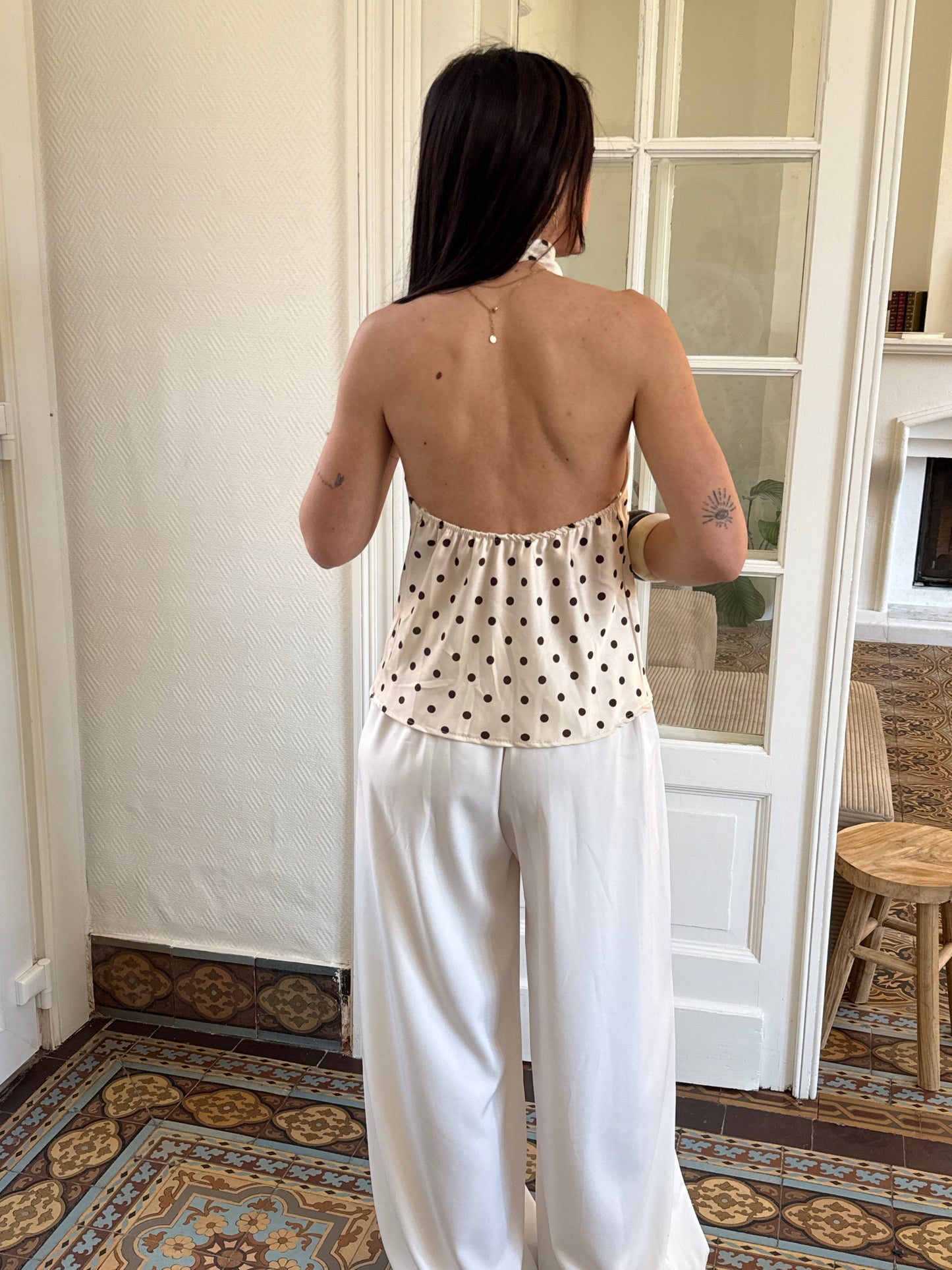 TOP DOS NU À POIS BEIGE