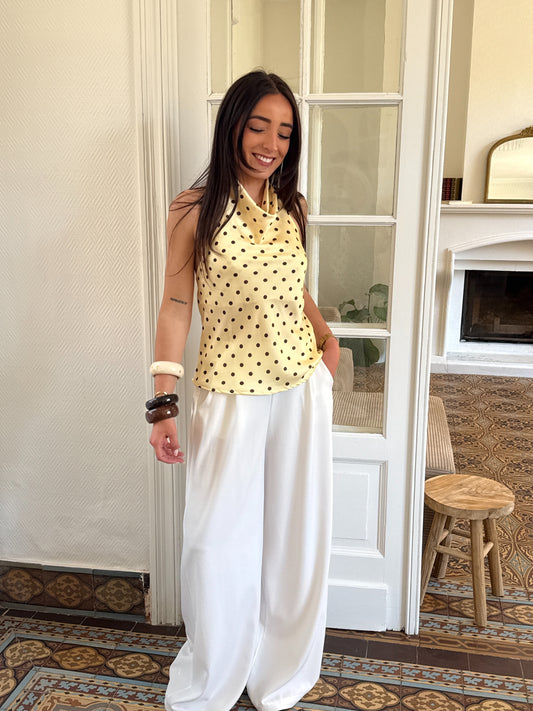 TOP DOS NU À POIS JAUNE