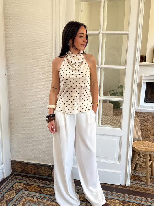 TOP DOS NU À POIS BEIGE