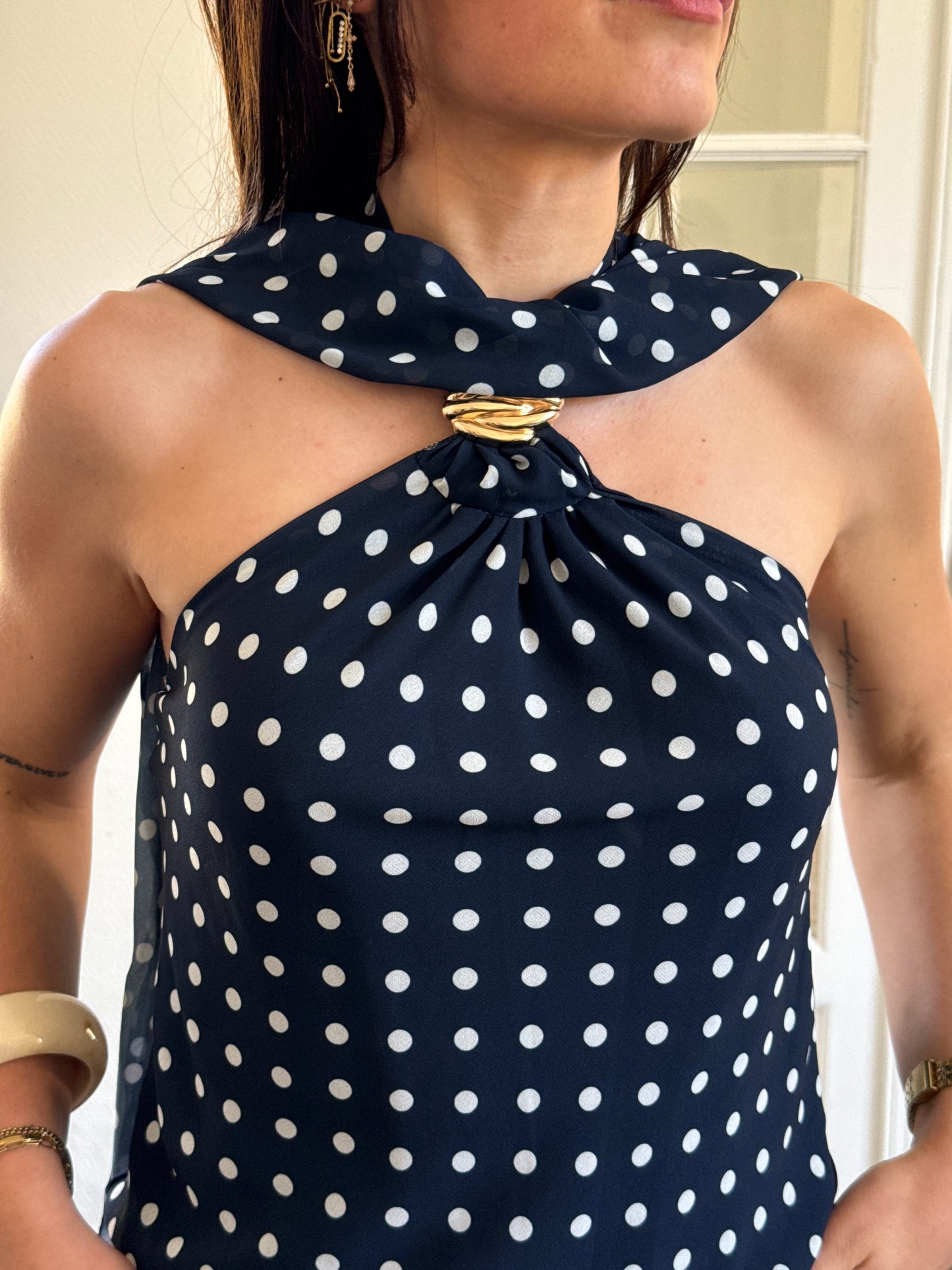 TOP BLEU À POIS