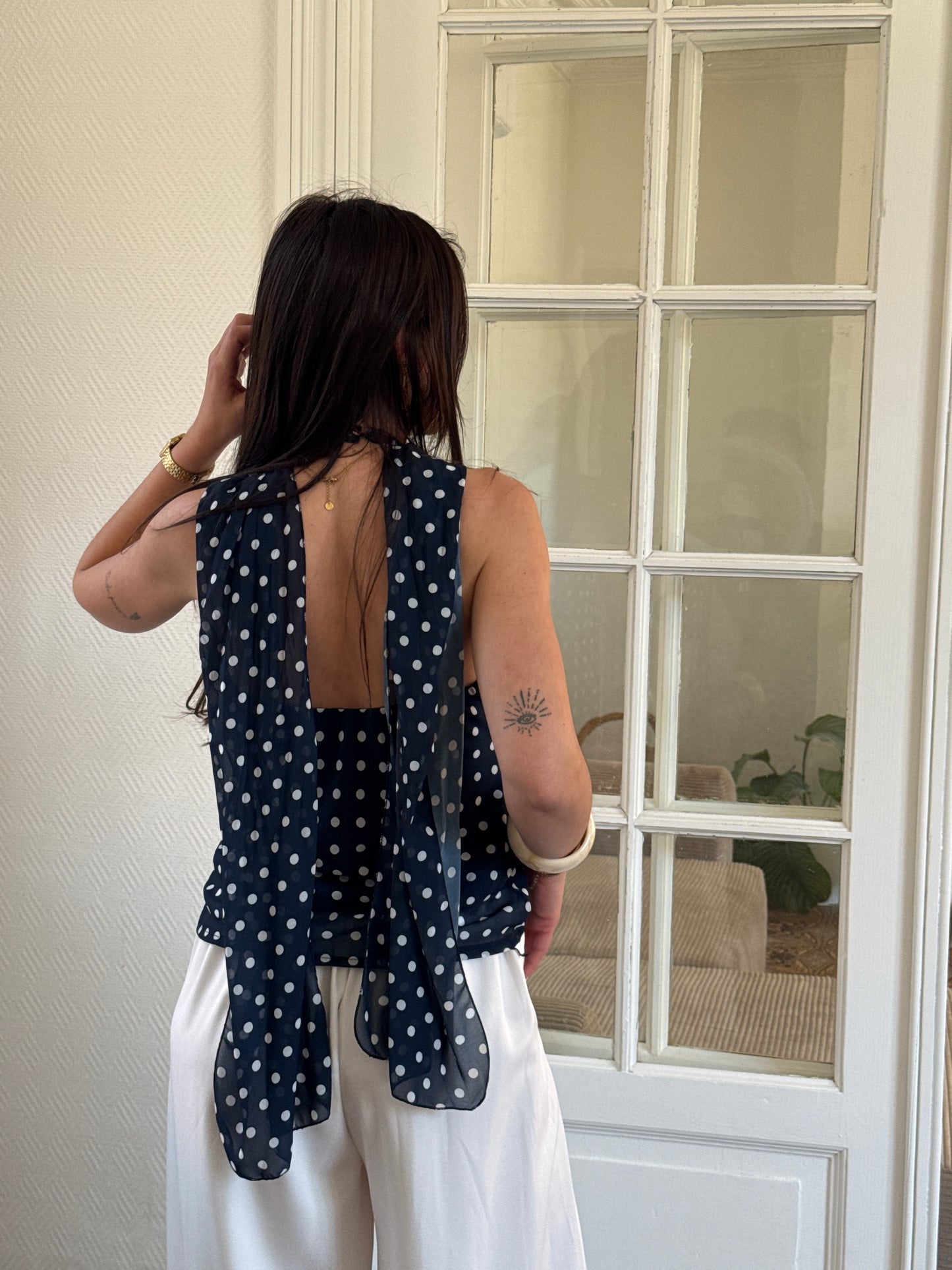 TOP BLEU À POIS