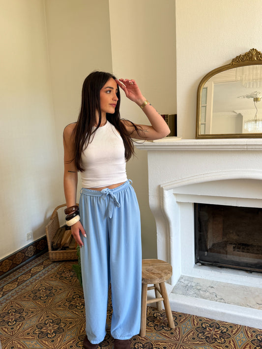 PANTALON FLUIDE BLEU CIEL