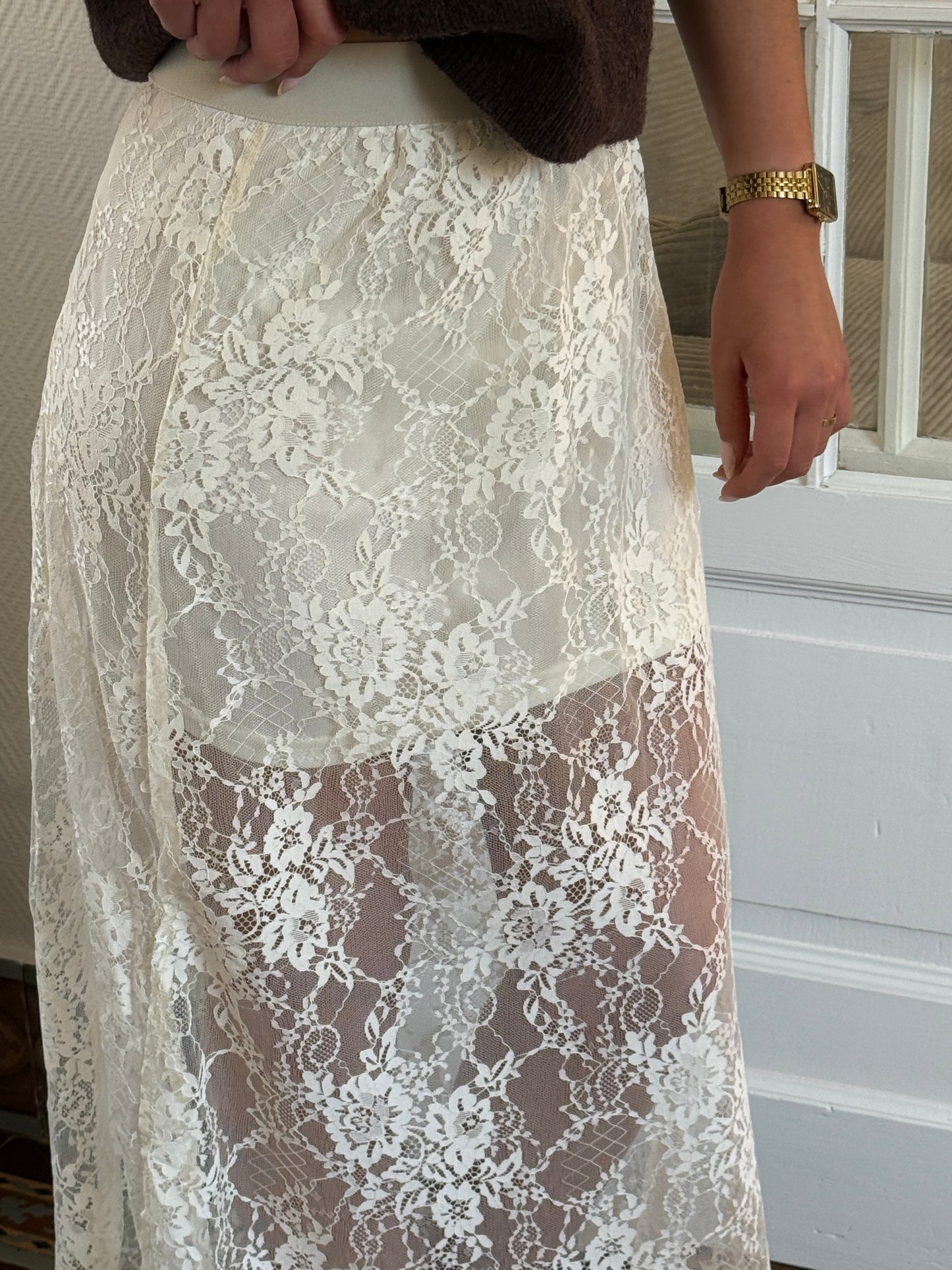 JUPE LONGUE DENTELLE BEIGE