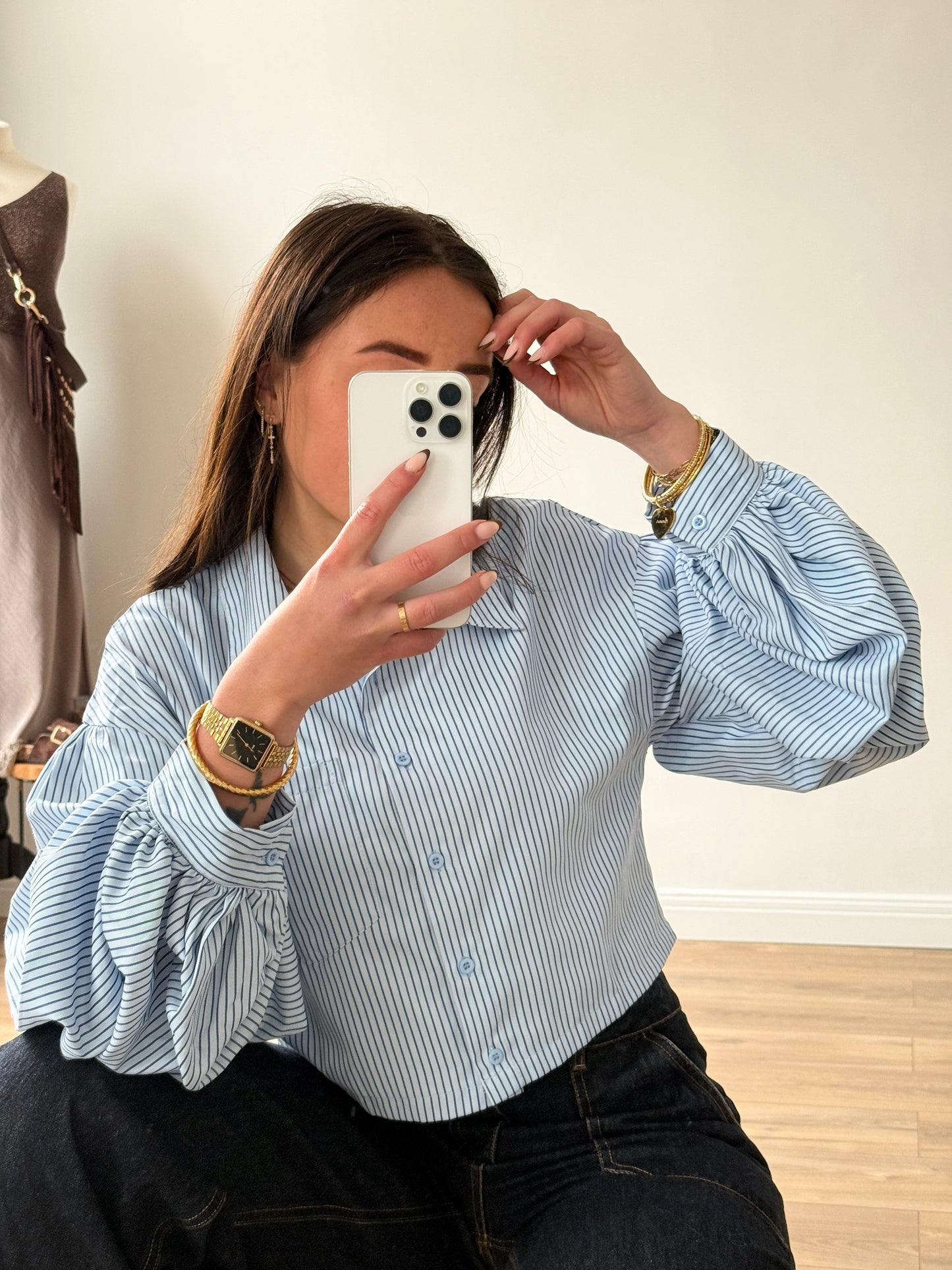 CHEMISE BLUE MANCHES BOUFFANTES