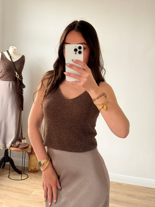 TOP MARRON PAILLETÉ